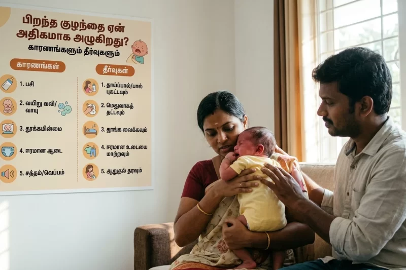 பிறந்த குழந்தை ஏன் அதிகமாக அழுகிறது? காரணங்களும் தீர்வுகளும்